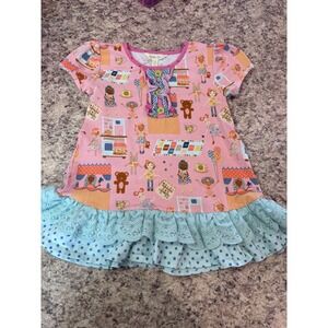 Matilda Jane Girls Puppet Show Tunic Dress Ruffle Lace Hem Size 6